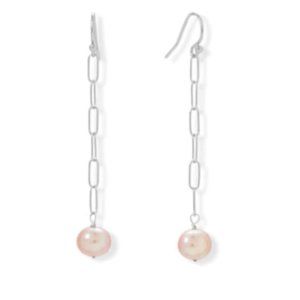 Cultured Freshwater Potato Pearl Paper Clip Chain Drop Earrings